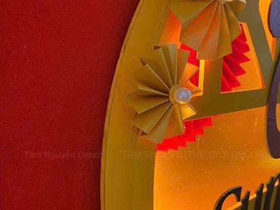 [Order 3 - 5 ngày] Vòng treo cửa Tết Sum Vầy đèn Led [Bằng gỗ - Cắm điện] ĐK 60cm BANGTREO-TET-01